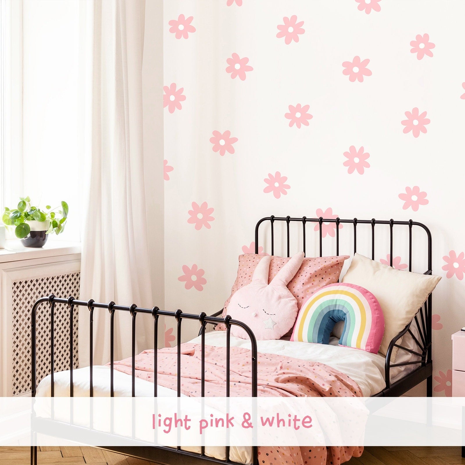 Daisy Flower Wall Stickers - Light Pink & White