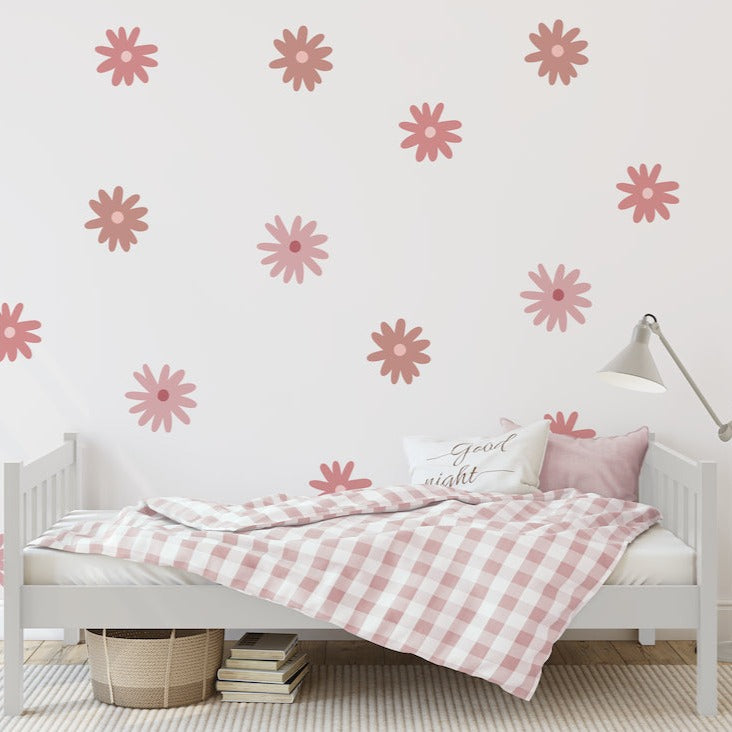 kids bedroom with pink color daisy floral wall decals