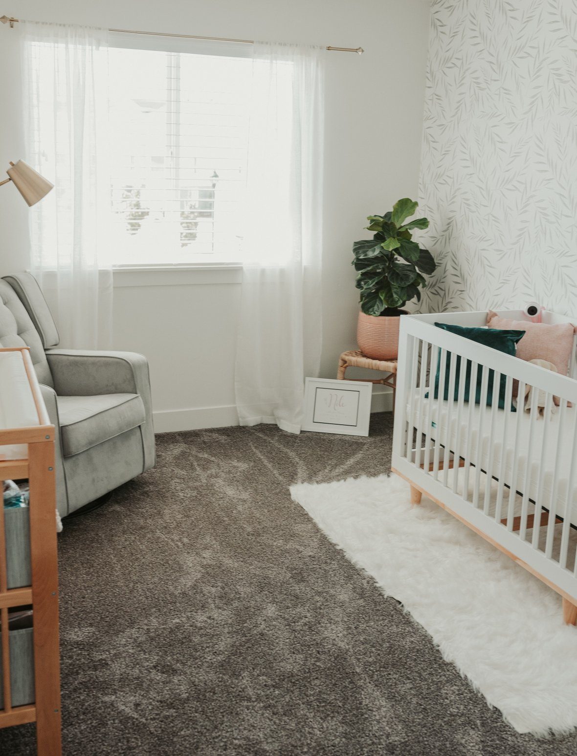 Light Green Botanical Foliage Wallpaper in a nursery setting - Project Nursery
