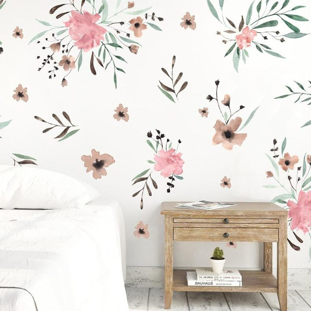Pink Watercolor Flower Wall Decals