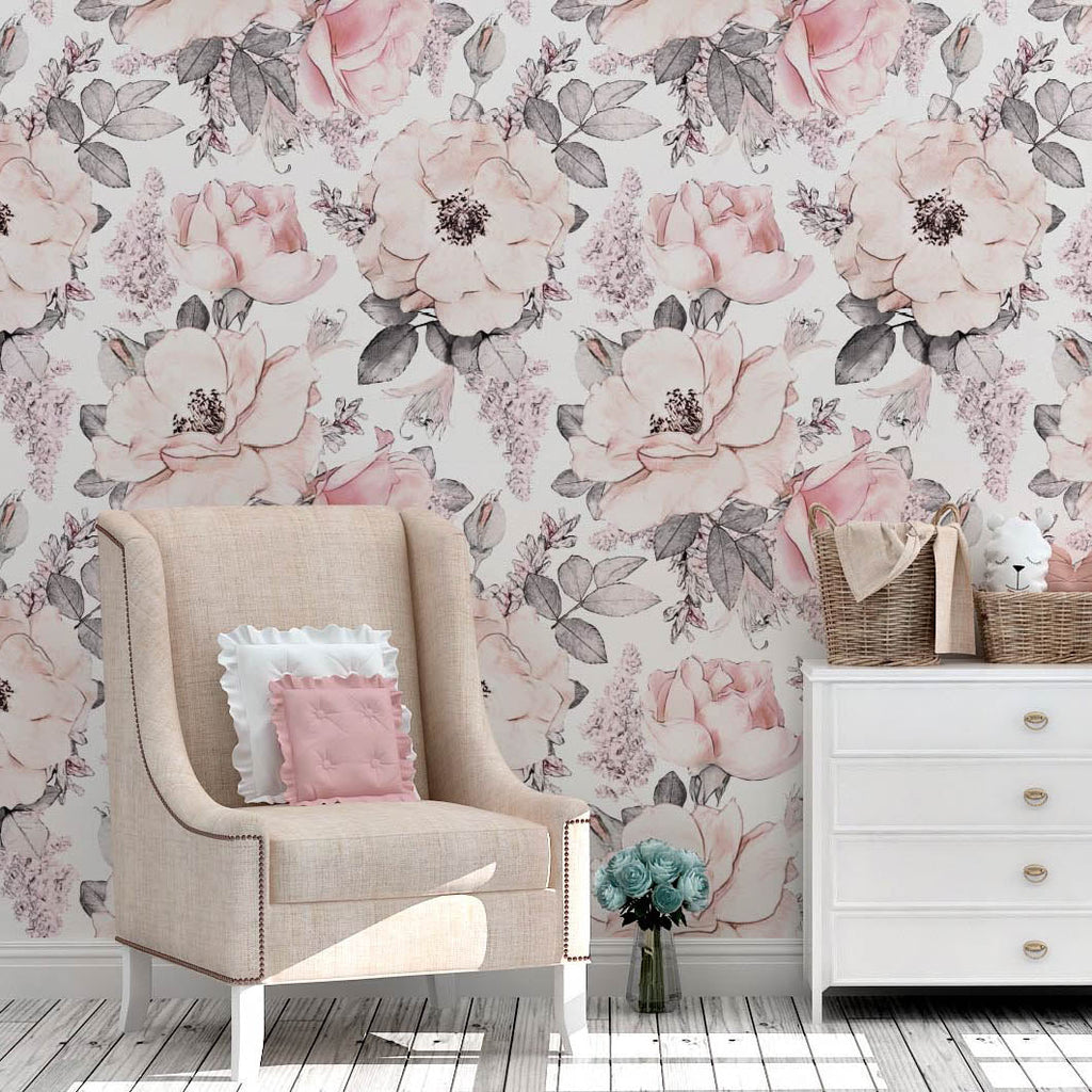 Pippa Rose Self-Adhesive Wallpaper | Dusty Floral Wallpaper – Project ...